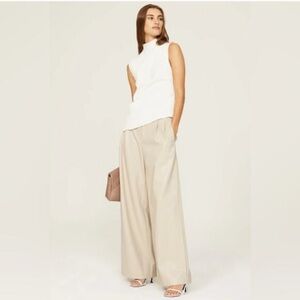 Saunders Collective Wide Leg Faux Leather Pants Beige Women's Size 4